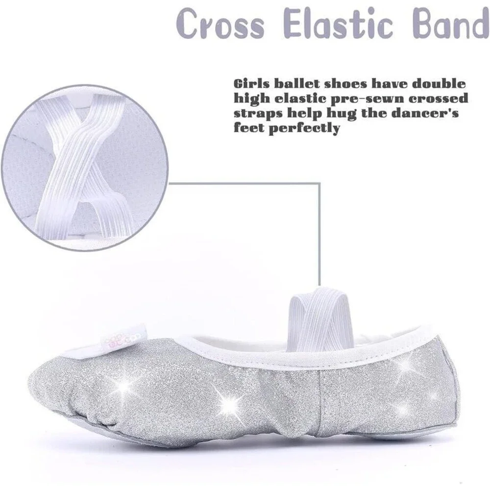 Ballet Dance Girl Shoes Slippers Flats Silver Glitter Size 1, EU 35 Split Sole